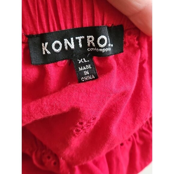KONTROL CONTEMPORARY Eyelet Top Blouse Off the Shoulder Women's Red Size XL - Picture 4 of 7